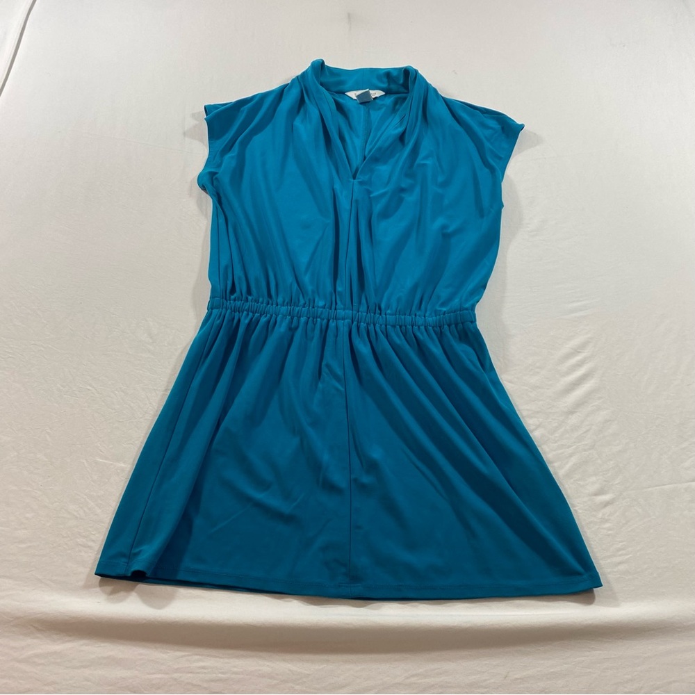 White House Black Market Teal mini dress elastic waistband V-Neck Summer Top - Picture 10 of 10